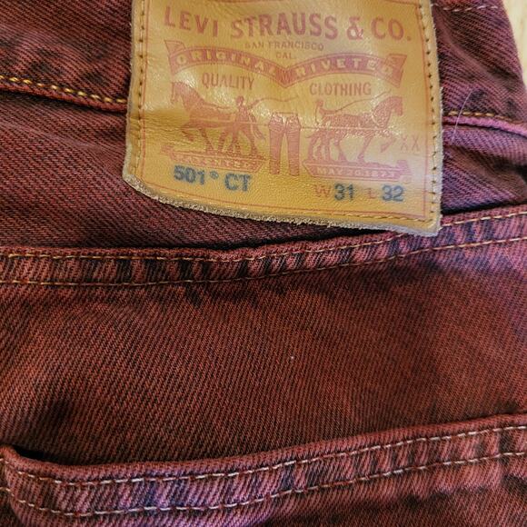 Levi's 501 CT Maroon 31 x 32 Tapered Denim Jeans Faded Tag 90.s Custom Cut - Picture 13 of 16